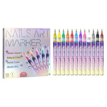 12 Colors Nail Art Pens Set with Fine Precision Tip for Kids and Adults 3D Polish Markers