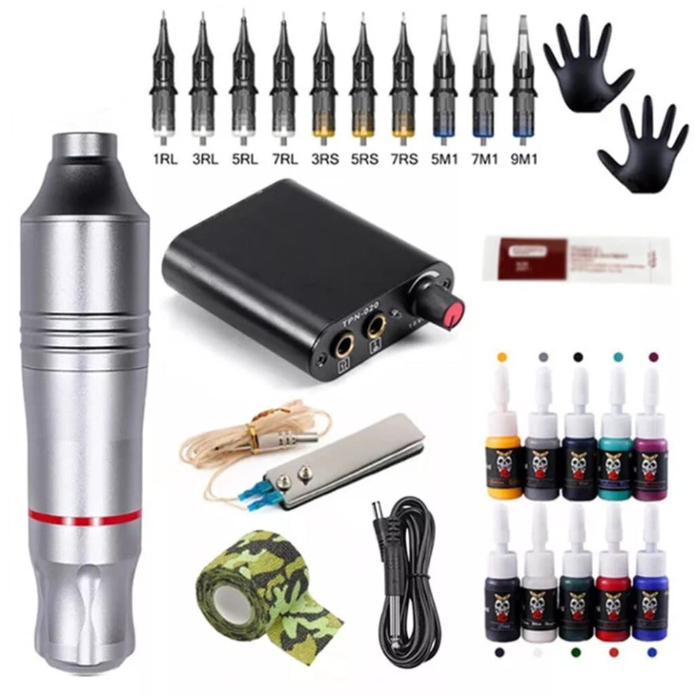 Tattoo Pen Machine Kit with Stable Power Output and Cartridges for Beginners White