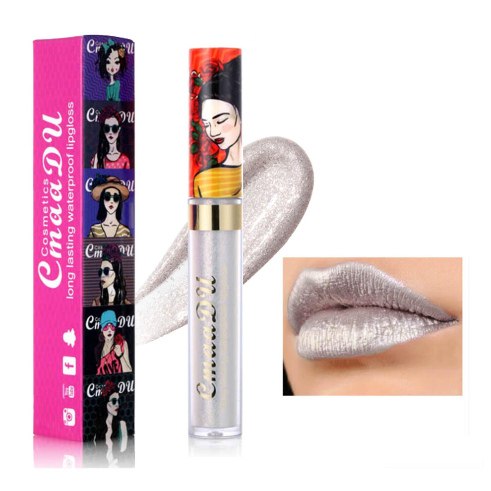 Silver Glitter Lip Gloss And Liquid Glitter Eyeshadow, Holographic Waterproof Nonsticky 02