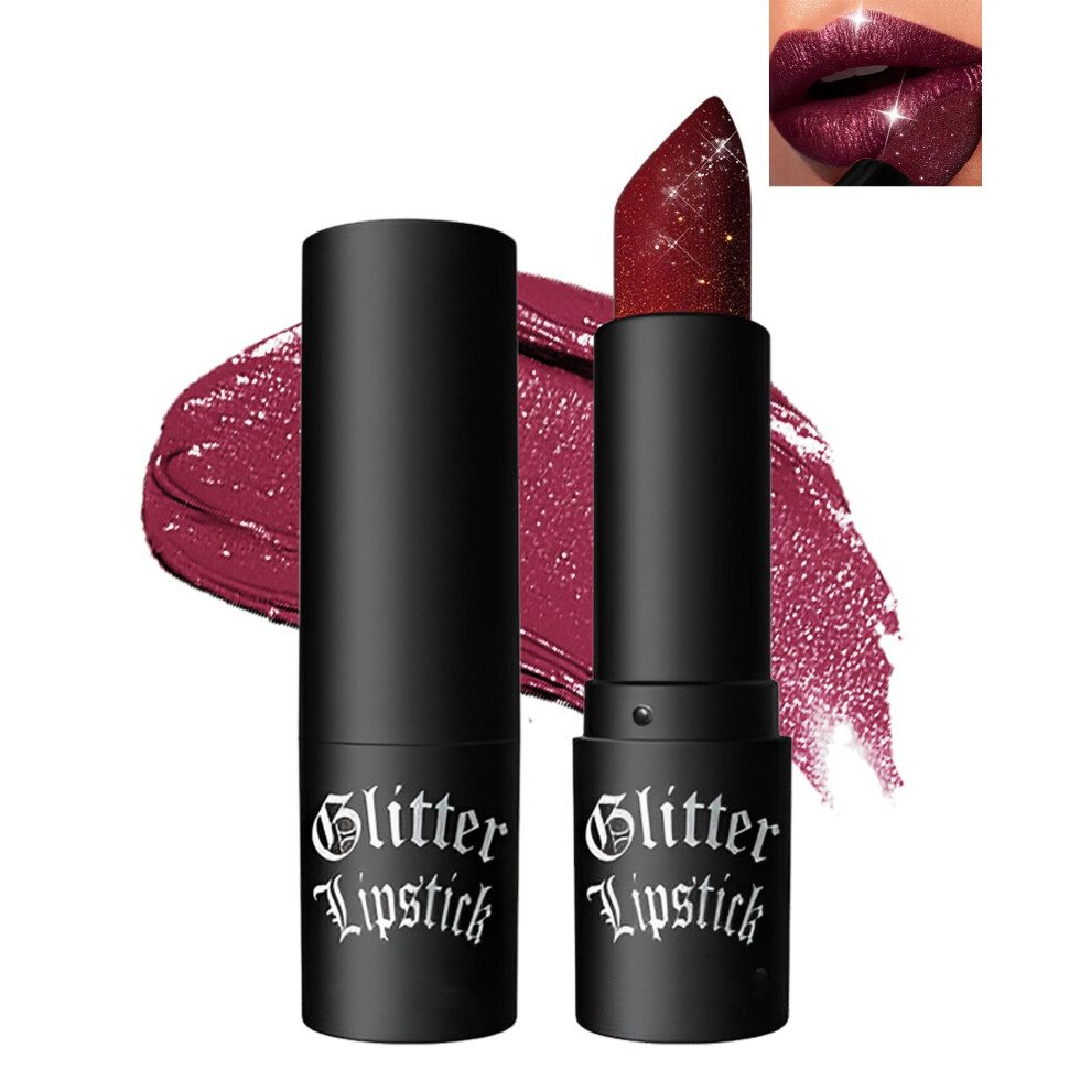 Diamond Glitter Matte Lipstick Shade 07, Waterproof Long Lasting Wine Red Glitter Lipstick