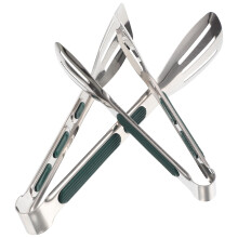 2pcs Long Handle BBQ Tongs with NonSlip Green Grip for Outdoor Grilling and Buffet Serving