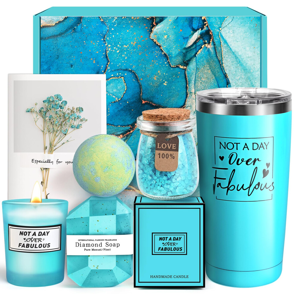 Mother's Day Gift Set with Spa Essentials, Tumbler, Cozy Socks and Candle for Mom Wife