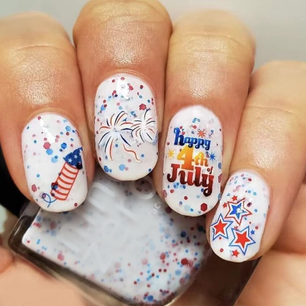 Blue Press On Nails Coffin Fake Nails With Star Design Acrylic Full Cover 24Pcs Longlasting Wear