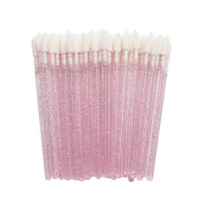 50 Pcs Disposable Lip Brush Applicators with Soft Flocking Bristles for Lipstick and Gloss Pink