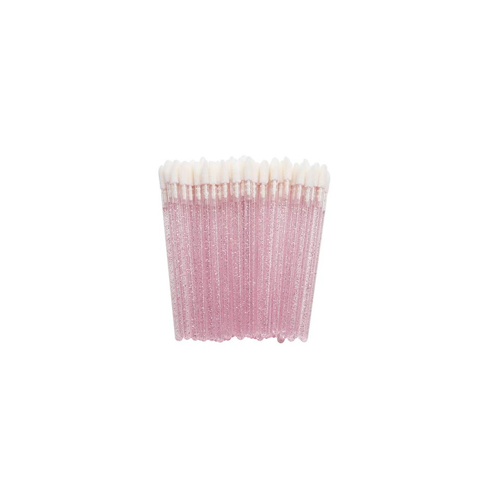 Pink 50 Pcs Disposable Lip Brush Applicators With Soft Flocking Bristles For Lipstick And Gloss