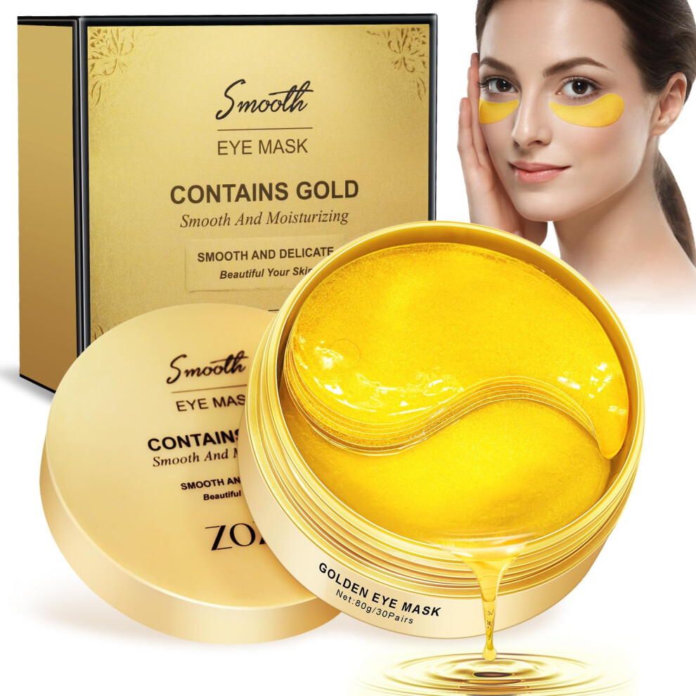 Gold/Dark 24K Collagen Under Eye Masks 60Pcs With Hyaluronic Acid For Circles And Puffiness