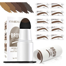 Dark Brown Eyebrow Stamp Kit with Brushes, Waterproof Long Wear Brow Stencil Set, Fast Shaping