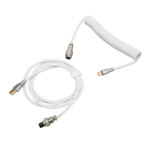 Double Sleeve Custom Coiled Mechanical Keyboard Cable, USB C to A, White