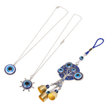 Blauer Böser-Auge-Schmuckset aus Metall & Glasanhänger für Schutz im Auto, Zuhause & Büro