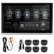 Système de divertissement arrière avec écran tactile 4K, Bluetooth 5.0 et Android 11 intégré aux appuie-têtes de voiture. Connexion