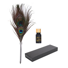 Natural Peacock Feather Quill Pen Set Unique Feather Pattern Ink Dip Pen Elegant Writing Pen Blossom Carving Detail Luxury Gift Packaging Handmade