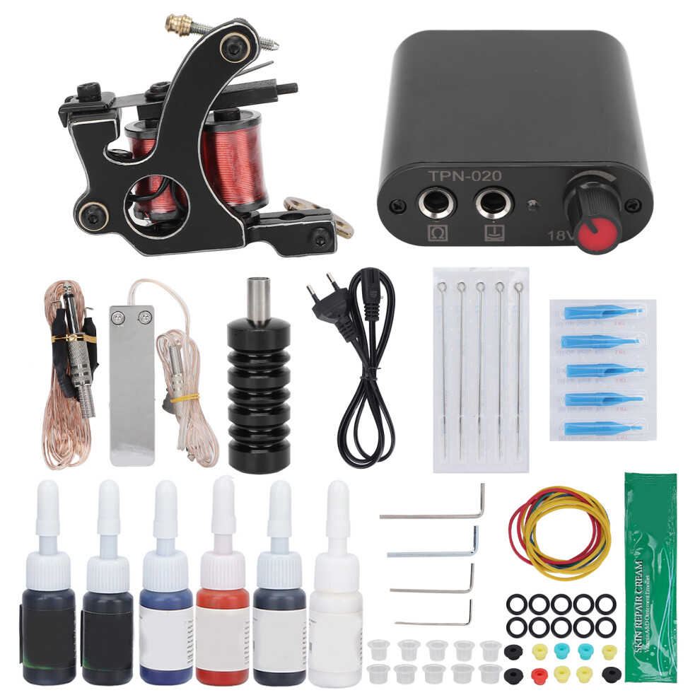 Tattoo Kit With4Machines Power Supply Ink Needles Grips Voltage Control Ergonomic Design Suitable For Both Beginners And Pros