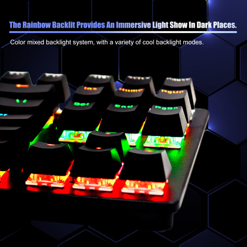 Wired 87-Key Mechanical Gaming Keyboard RGB Backlit, Black/Blue-White 2