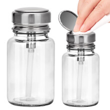 BARBERPLAN 100ML Pompdispenser Fles, Cilindrische Metalen Flipdeksel Helder Glazen Fles voor Nagellakremover, Makeupremover, Alcohol