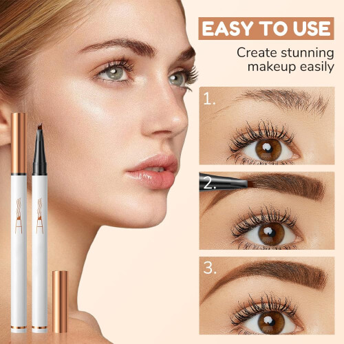 Microblading Eyebrow Pencil with 4 Fork Tip for Natural 3D Brow, Waterproof Light Brown 2