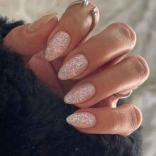 Gifiky Uñas Postizas Cortas Almendra Brillantes 24Pcs Uñas Falsas Ballerina para Mujeres y Niñas