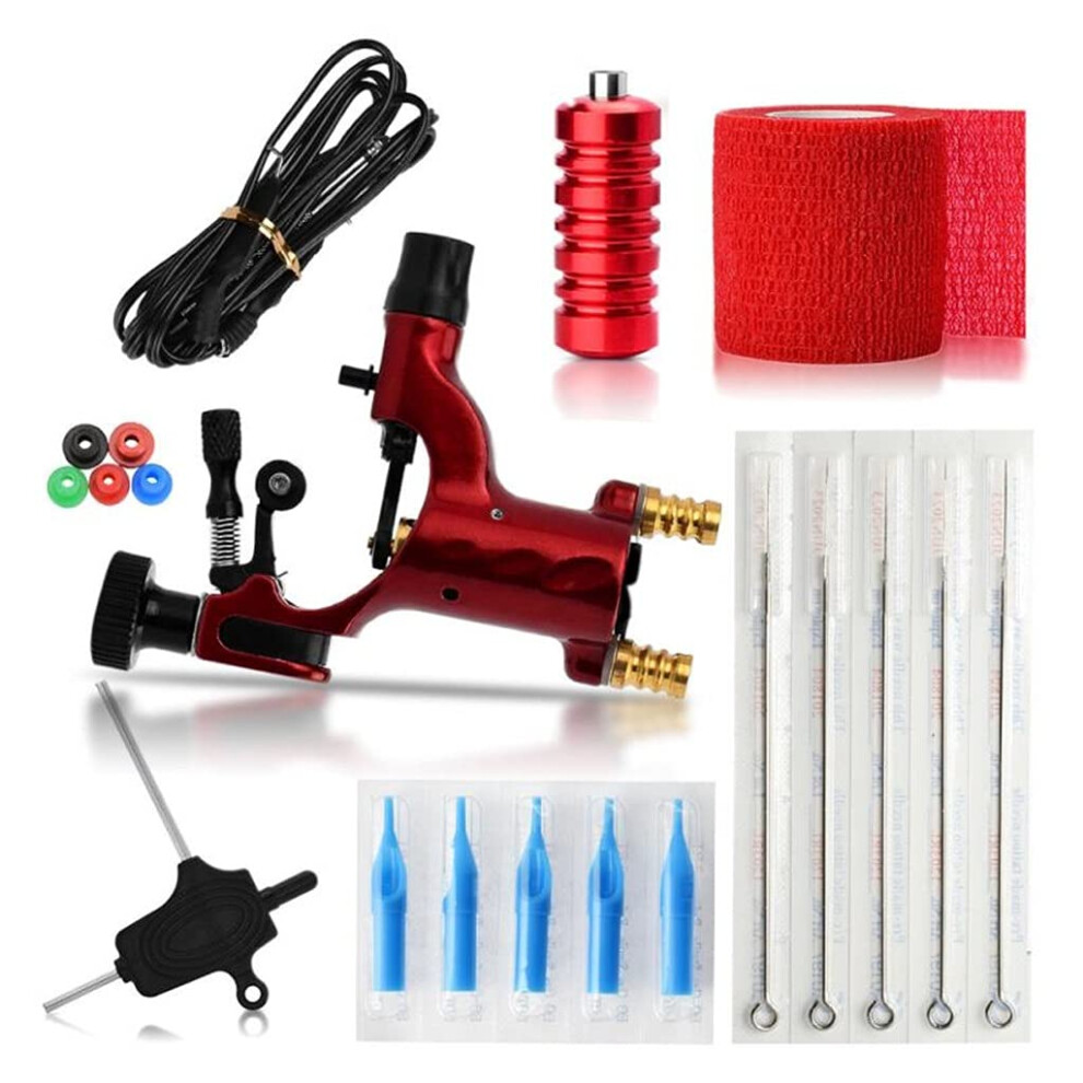 White Tattoo Machine Kit For Beginners With Rotary Tattoo Pen, Power Supply And 5 Needles, Dinosaur Doodle