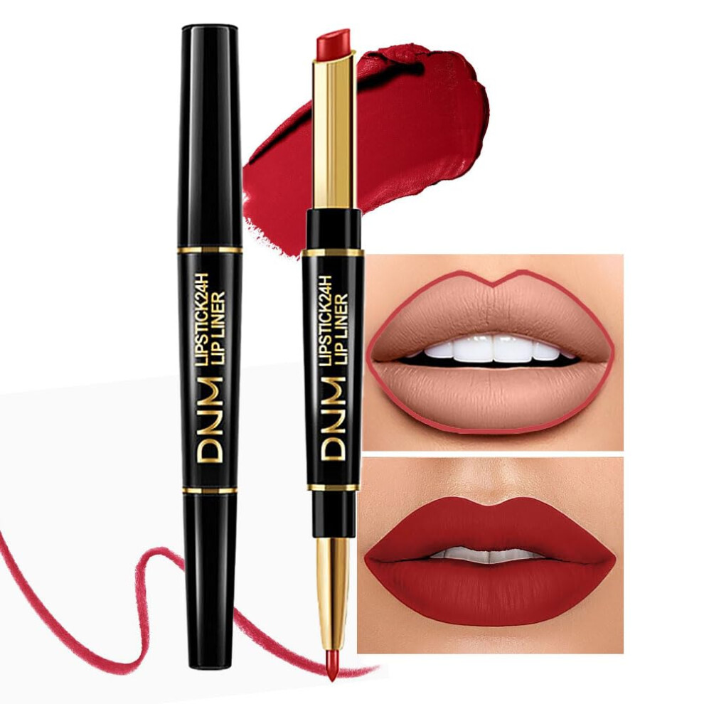 Red Lipstick Matte Velvet 2 In 1 Lipstick And Lip Liner Combo, 24H Waterproof Smudge Proof
