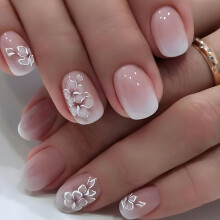 Pink and White Gradient Press on Nails Square Acrylic Full Cover Medium Length Reusable False Nails 24Pcs
