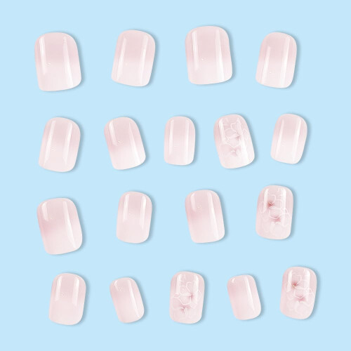 Pink and White Gradient Press on Nails Square Acrylic Full Cover Medium Length Reusable False Nails 24Pcs 2