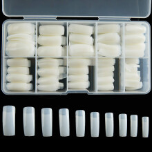 Half Cover Acrylnageltips, 500PCS Kunstnagels in 10 Maten met Doos voor Nagelsalon (Natuurlijk)