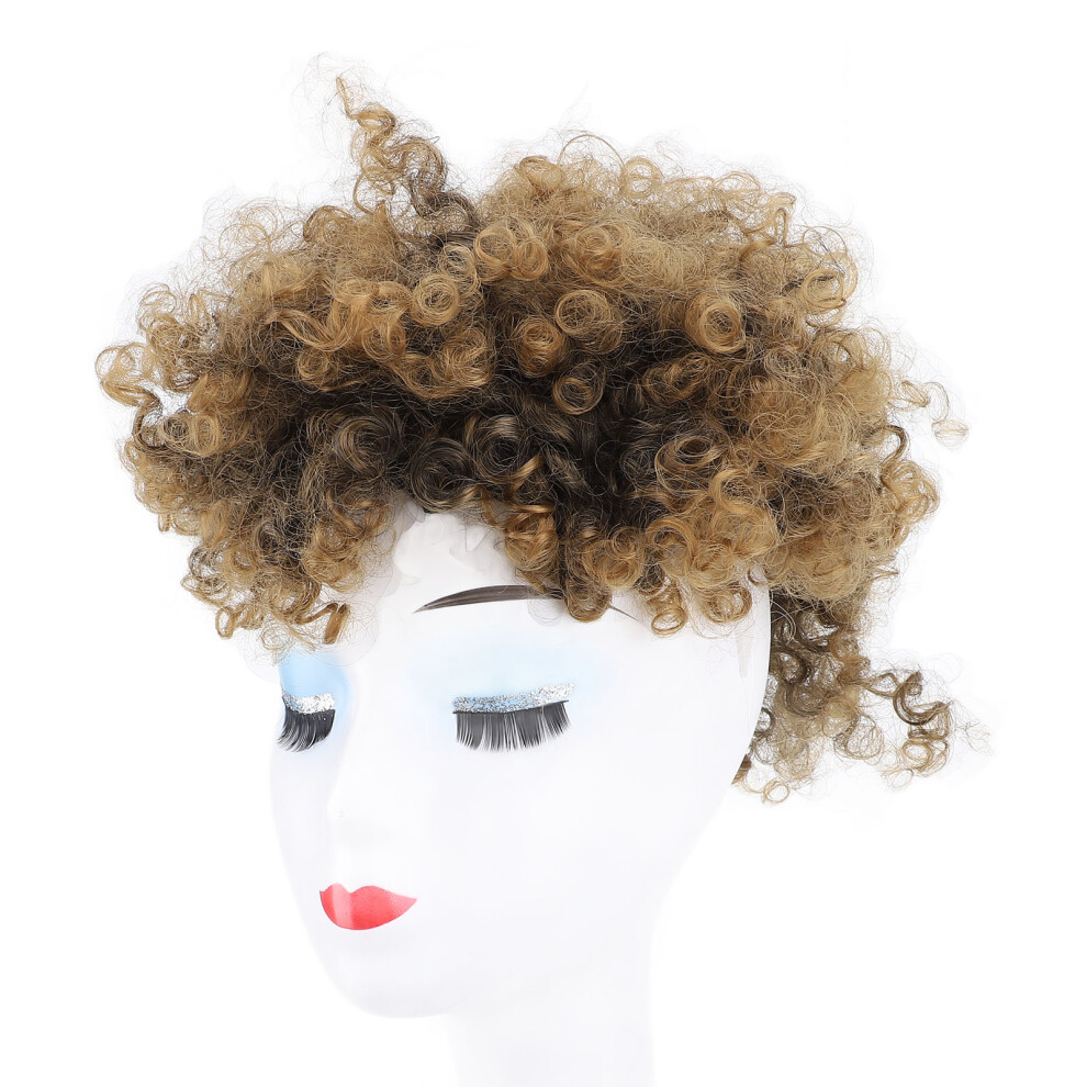 Short Messy Puff Curly Bun with Bangs Drawstring Extension for Women Girls 1B/27