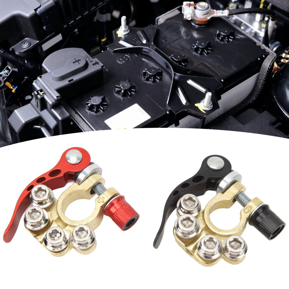 2Pcs Car Battery Terminal Connectors With 4 Terminals For Sae/Jis Type A Post Black/Red 4051388135293
