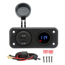 Marine Grade USB C Charger Socket Panel PD Fast Charge QC3.0Quick Charging Dual USB Socket All Metal Material Body Waterproof Dust Cover Digital