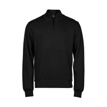 (XL, Black) Tee Jays Mens Ribbed Interlock Half Zip Sweatshirt