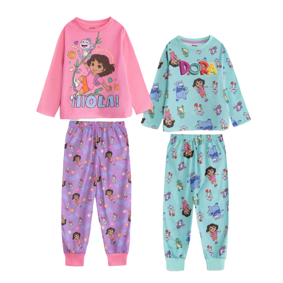 Dora The Explorer (2-3 Years, ) Childrens/Kids Character Long Pyjama Set (Pack Of 2) Multicoloured