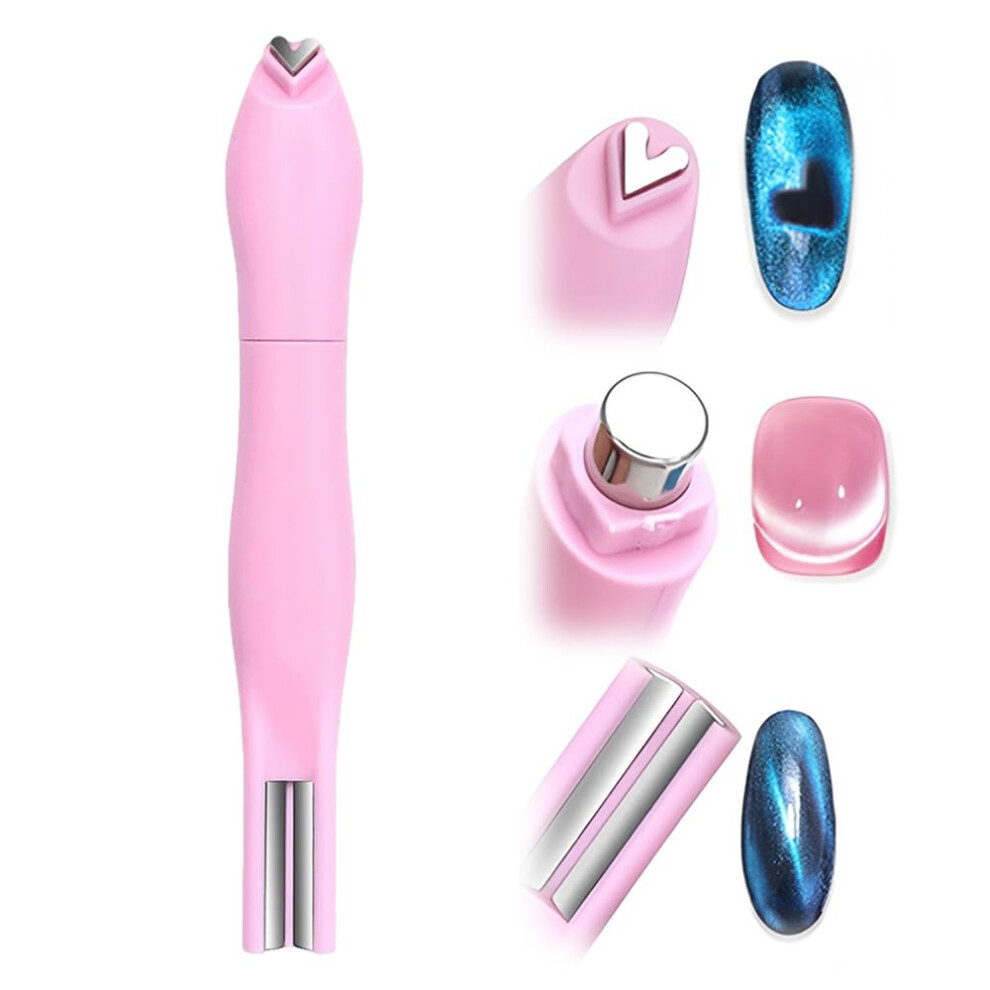 Pink Heart Shape Cat Eye Nail Art Magnet Pen, 3In1 Multishape Magnetic Tool For Salon Or Home Use