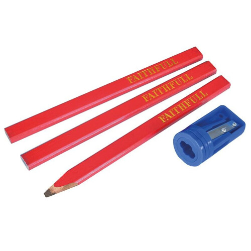 Faithfull Faithfull Carpenters' Pencils Red (pack 3 + Sharpener)