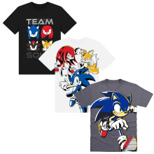 (2-3 Years, Grey/White/Black) Sonic The Hedgehog Childrens/Kids Team Sonic Characters T-Shirt (Pack of 3)