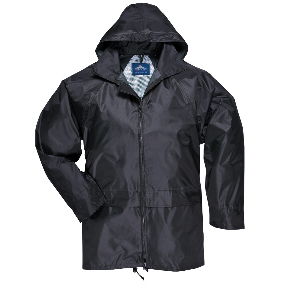 (L, Black) Portwest Mens Classic Rain Jacket (S440)