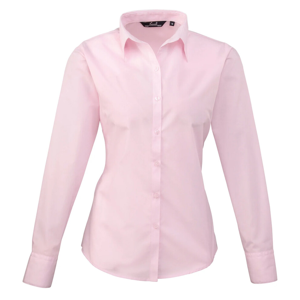(24, Pink) Premier Womens/Ladies Poplin Long-Sleeved Blouse