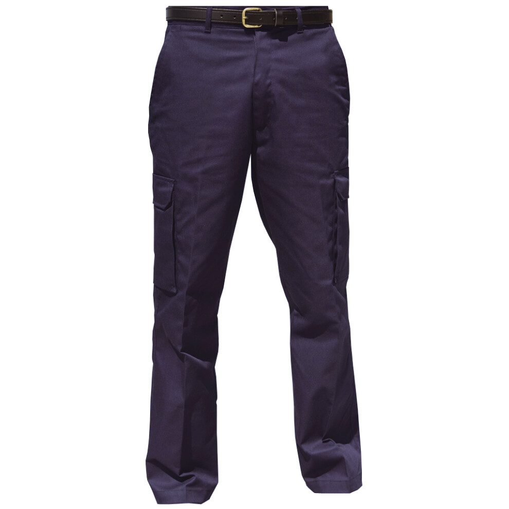 (32/R, Harbour Navy) Warrior Mens Cargo Workwear Trousers
