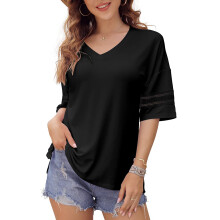 Dehnbare, atmungsaktive Freizeitbluse mit V-Ausschnitt für Damen, modische Bluse mit Rüschenärmeln, leichtes Tunika-Top mit verstellbarer