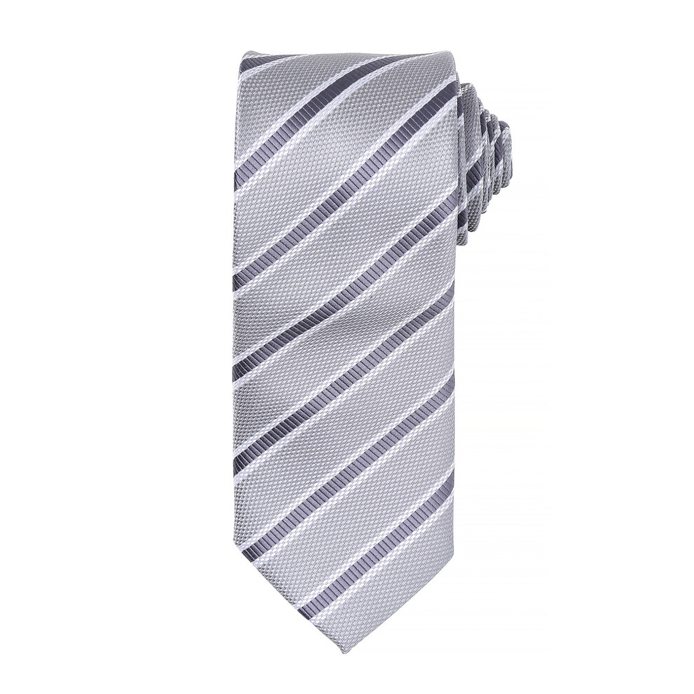 Premier Men's Metallic Silver Waffle Stripe Formal Business Tie In - Image 2