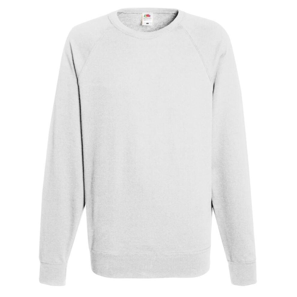 (L, White) Fruit Of The Loom Mens Lightweight Raglan Sweatshirt (240 GSM)