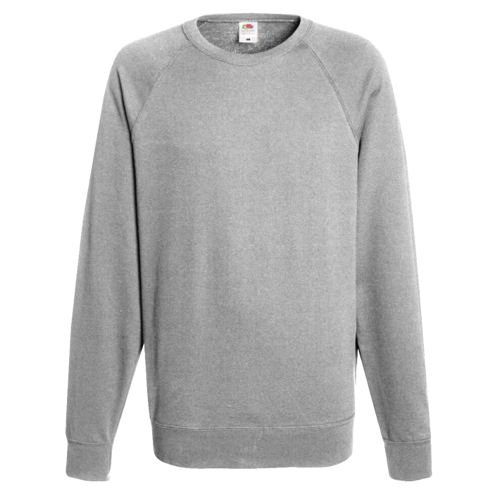 (L, Heather Grey) Fruit Of The Loom Mens Lightweight Raglan Sweatshirt (240 GSM)