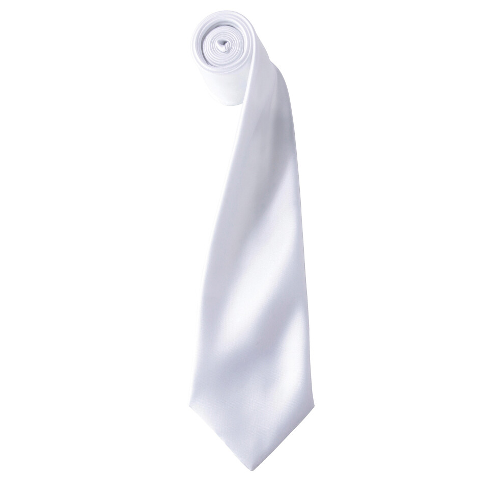 Premier (One Size, White) Mens Plain Satin Tie (Narrow Blade)
