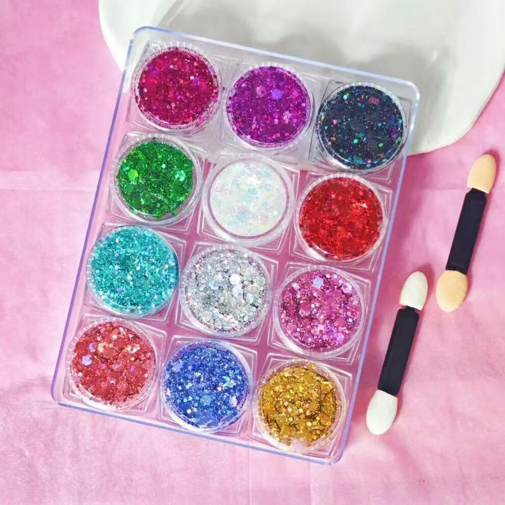 Body Glitter Gel with Holographic Shimmer, 12 Colors Face and Hair Makeup for Festival and Halloween