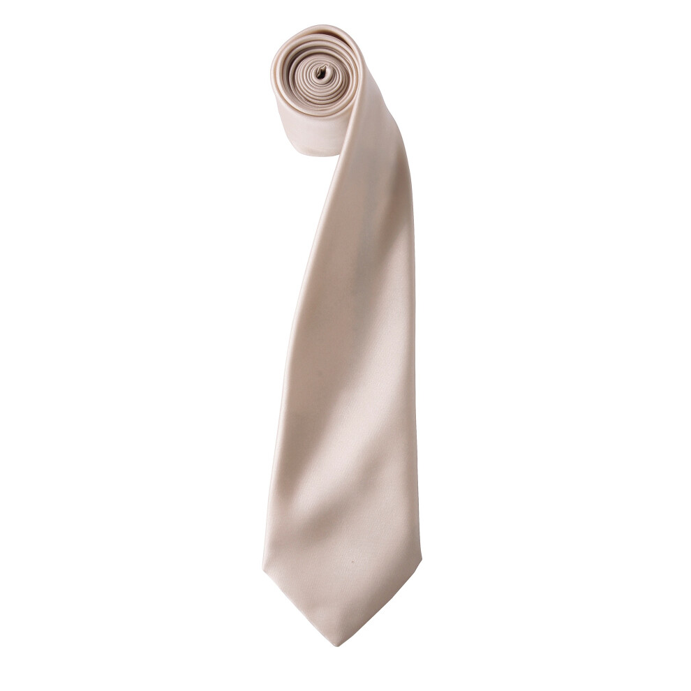 Premier (One Size, Natural) Mens Plain Satin Tie (Narrow Blade)