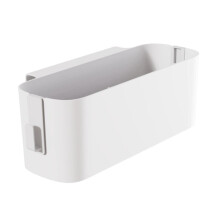 Bedside Storage Organizer with Hooks for Dorm or Bunk Beds, White Fabric Hanging Caddy