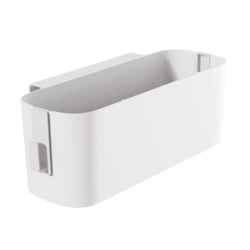 Bedside Storage Organizer with Hooks for Dorm or Bunk Beds, White Fabric Hanging Caddy