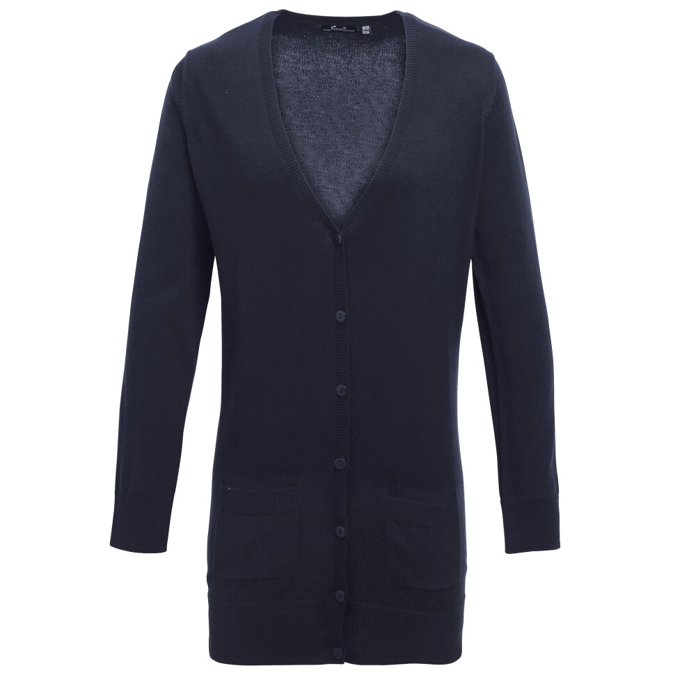 (18, Navy) Premier Womens/Ladies Longline V Neck Knitted Cardigan