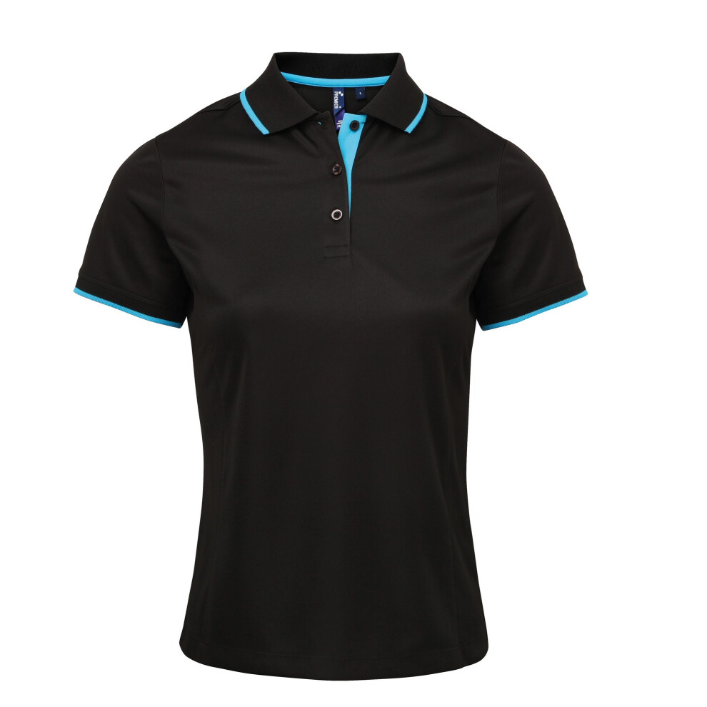Premier (S, Black/Turquoise) Womens/Ladies Contrast Coolchecker Polo Shirt