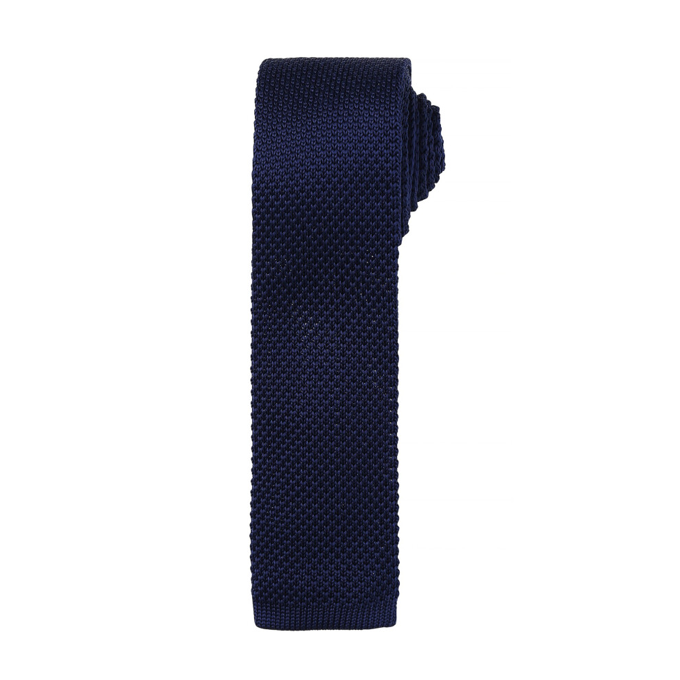 Premier Mens Slim Textured Knit Effect Tie (Navy) - One Size - Image 3