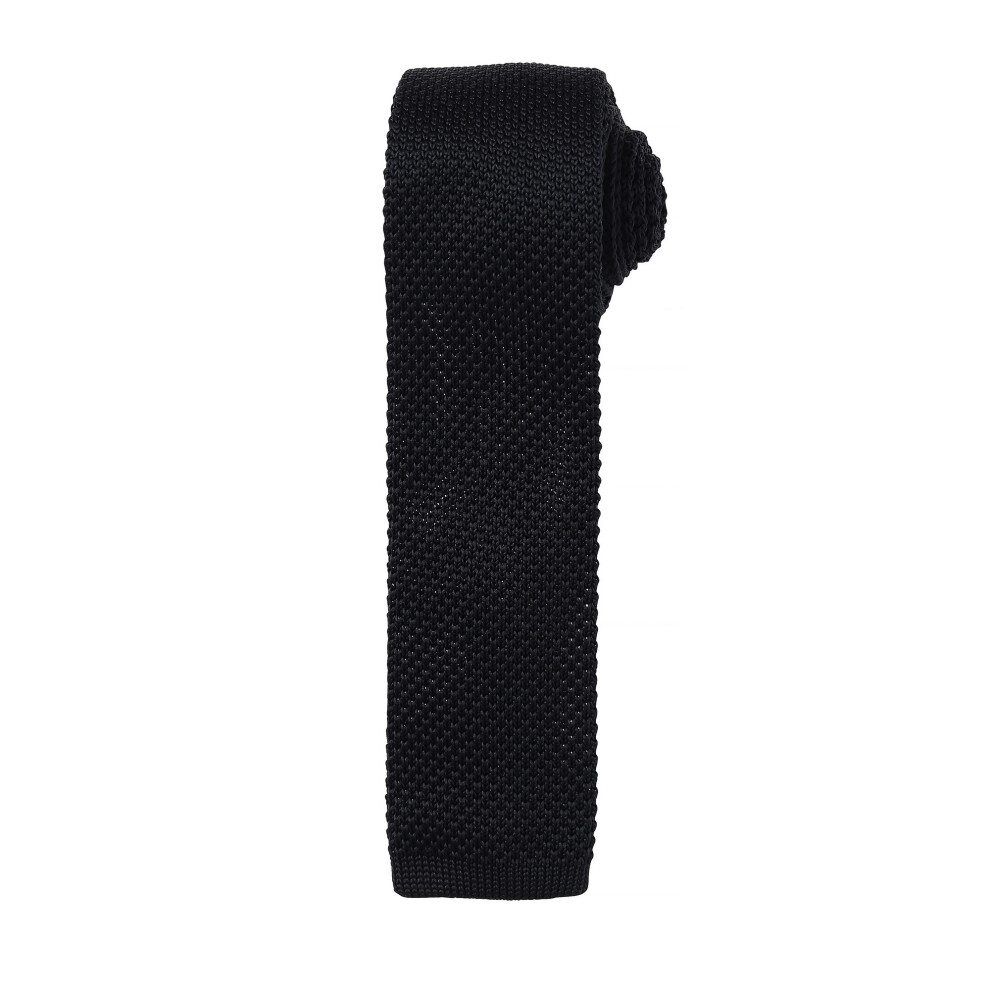 (One Size, Black) Premier Mens Slim Textured Knit Effect Tie