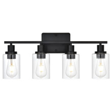 Black 4Light Bathroom Vanity Light Over Mirror with Clear Glass Shades, Modern Wall Sconce Lighting